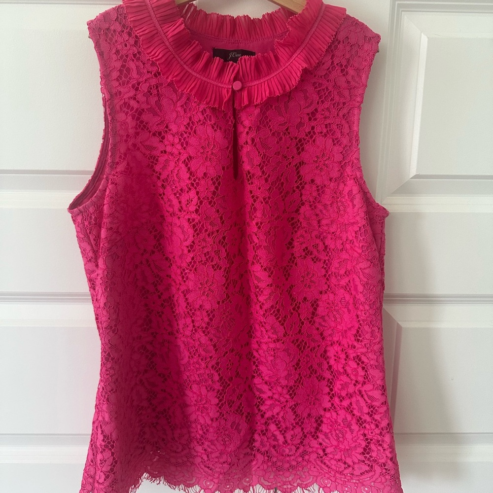 J. Crew Pink Ruffled Sleeveless Blouse with Bib Collar